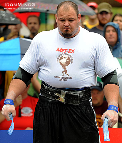 Brian Shaw won the 2011 World’s Strongest Man contest, a property developed and owned by IMG, and not to be confused with any other strongman contest.  IronMind® | Randall J. Strossen photo.
