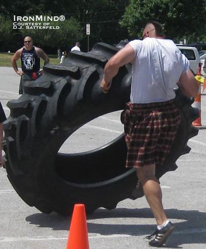 Charles Kasson, heavyweight champion, on the tire flip.  IronMind® | Photo courtesy of D.J. Satterfield.