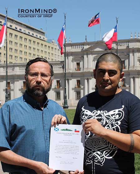 Chile is the latest IHGF affiliate: Leonardo Valenzuela and Nelson Perez will spearhead efforts to promote “the Highland Games and its athletes.”  IronMind® | Image courtesy of the IHGF
