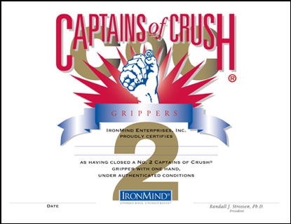 Starting immediately, IronMind will certify women who officially close the Captains of Crush (CoC) No. 2 gripper.  Artwork courtesy of IronMind Enterprises, Inc.