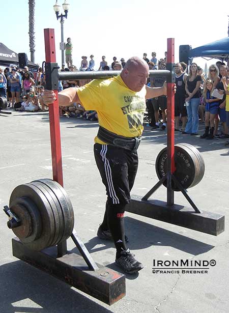 Huntington Beach hosted the 2014 Calfornia’s Strongest Man contest over the weekend—Francis Brebner called the action for IronMind as Sean Demarinis extended his winning streak.  Can’t stop him: Sean Demarinis, shown on the 800-lb. Yoke, won his fourth consecutive title at the California’s Strongest Man contest.  IronMind® | Francis Brebner photo