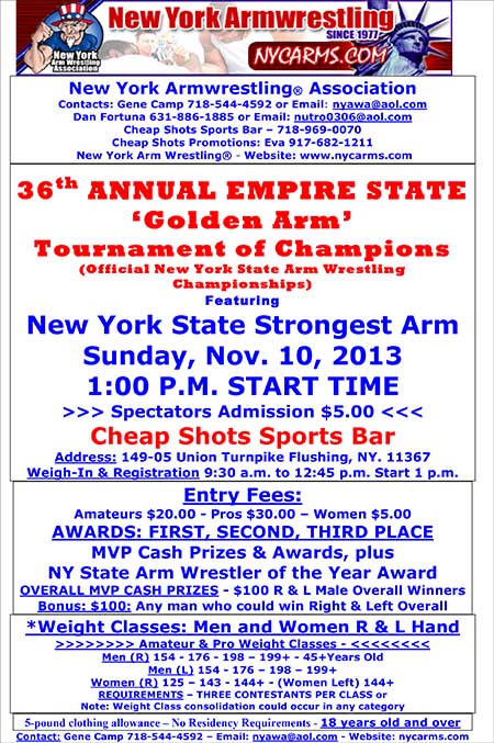 “Men and women come to grips in New York final showdown” at Cheap Shots Sports Bar in Queens on November 10, 2013.