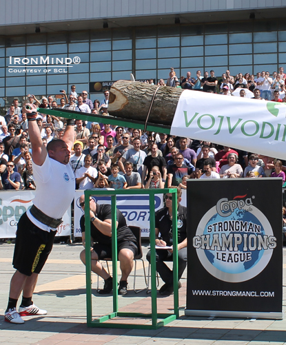 Ervin Katona pounded out 13 reps in the 165-kg Viking Press to break the world record Zydrunas Savickas set at IceMan III earlier this year.  IronMind® | Photo courtesy of SCL.
