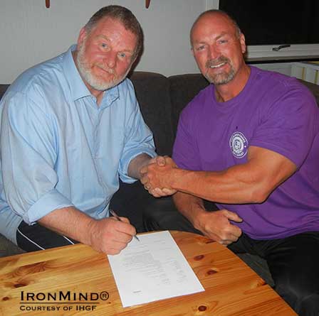 Sveinung Tangstad (left) and Francis Brebner (right) will be collaborating on the 2014 IHGF World Amateur Highland Games Championships and the 2014 IHGF Stones of Strength World Challenge.  IronMind® | Photo courtesy of IHGF