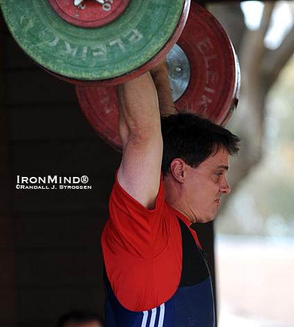 Freddie Myles went 5-for-6 en route to winning the 94-kg class at last year’s Redwood Empire Weightlifting Championships.  IronMind® | Randall J. Strossen photo.