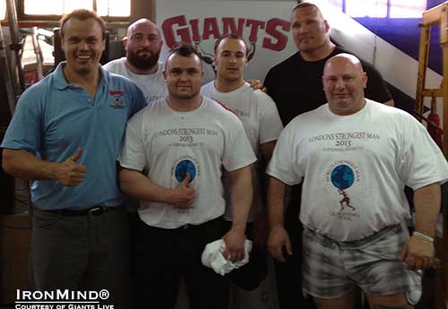 Left to right: Colin Bryce, Lloyd Renals,  Rob Mcgee,Markus Krummer,  Terry Hollands, and Dave Beatty.  IronMind® | Courtesy of Giants Live.