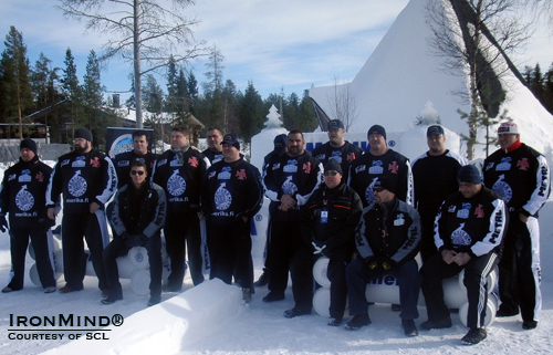 Group photo at the IceMan II, a strongman contest held in a stunning Arctic setting.  IronMind® | Courtesy of SCL.