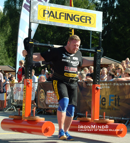 German Strongman National Championships winner Igor Werner on the yoke. IronMind® | Photo courtesy of Heinz Ollesch. German Strongman National Championships winner Igor Werner on the yoke. IronMind® | Photo courtesy of Heinz Ollesch.
