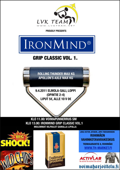 Featuring the Rolling Thunder® and the Apollon’s Axle™, records will fall—with fame and fortune to follow!—as the IronMind Grip Classic promises to raise the bar for Finnish grip-strength contests.  IronMind® | Courtesy of Jyrki Rantanen.