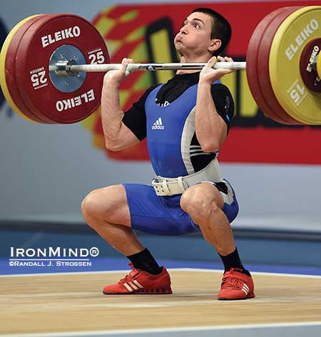 Ivalyo Filev gets under 163 kg on his second attempt in the clean and jerk.  IronMind® | Randall J. Strossen photo