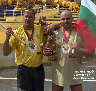 Janne Virtanen (left) and Stoyan Todorchev (right), who placed second and first, respectively, pause for a photo op. IronMind® | Photo courtesy of Jyrki Rantanen. Janne Virtanen (left) and Stoyan Todorchev (right), who placed second and first, respectively, pause for a photo op. IronMind® | Photo courtesy of Jyrki Rantanen.