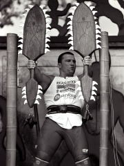 Jarek Dymek has a firm grip on the war clubs at the final contest in the 2002 Super Series (Honolulu, Hawaii). IronMind® | Randall J. Strossen, Ph.D. photo. Jarek Dymek has a firm grip on the war clubs at the final contest in the 2002 Super Series (Honolulu, Hawaii). IronMind® | Randall J. Strossen, Ph.D. photo.