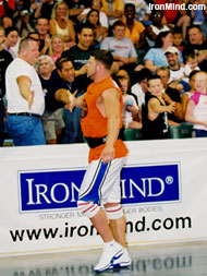 Jesse Marunde working the crowd at Jim Davis's 2003 Extreme Strongman Challenge (St. Louis, Missouri). IronMind® | Randall J. Strossen, Ph.D. photo.
