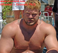 Looking serious, Jesse Marunde might be thinking, "If I win the next event . . . ." Regardless, after making a huge splash at the contest in Venice, California, Marunde went on to cap off his great year with a second-place finish at the MET-Rx World's Strongest Man contest. Tune in tonight if you want to see how it all began. IronMind® | Randall J. Strossen, Ph.D. photo.