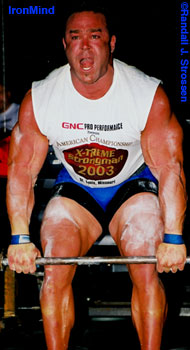 He made a big splash in NAS in 2002, and in 2003 Jon Andersen debuted as a professional strongman; in St. Louis that year, he was already so muscular that at least one reporter thought he was a bodybuilder who came to watch the strongman contest, not one of the competitors. Jon's now about another 30 pounds heavier. IronMind® | Randall J. Strossen, Ph.D. photo.