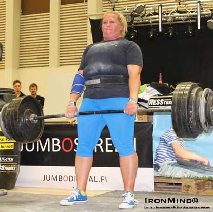 Kristen Danielsson Rhodes won the inaugural United Strongmen Women’s World Championships with a performance that included this 220-kg deadlift. IronMind® | Photo courtesy of United Strongmen®/Piia Aaltokoski. Kristen Danielsson Rhodes won the inaugural United Strongmen Women’s World Championships with a performance that included this 220-kg deadlift. IronMind® | Photo courtesy of United Strongmen®/Piia Aaltokoski.