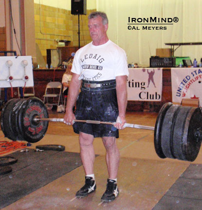 “Larry Traub (age 57) shown pulling a 560-lb. 12" base deadlift while winning the overall best lifter award at the 2011 USAWA Nationals,” reported Thom Van Vleck.  IronMind® | Al Meyers photo. 