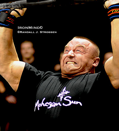 The Mohegan Sun Grand Prix is one of the world’s top strongman contests: This world-class setting has hosted nearly all of the top strongmen over the last few years.  If you think you might be the next Mariusz Pudzianowski, the Gaspari Nutrition All-American Strongman Challenge is giving you the opportunity to prove it because the winner is guaranteed an invitation to the 2010 World Strongman Super Series Mohegan Sun Grand Prix.  IronMind® | Randall J. Strossen photo.