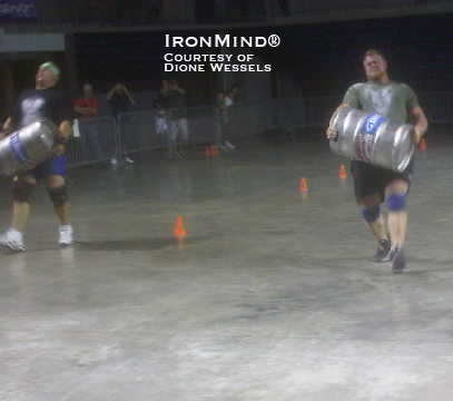 Mike Jenkins (left), who won the Amateur Strongman World Championships at the 2010 Arnold, and Marshall White (right) are in the top two spots at the 2010 NAS/ASC Pro USA National Championships after the first day of competition.  IronMind® | Photo courtesy of Dione Wessels.