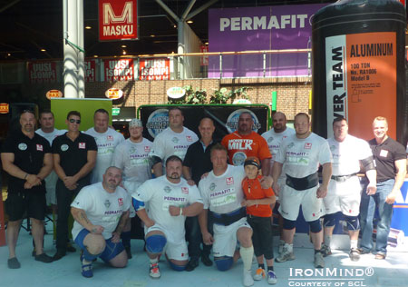Here’s the lineup from the recent  SCL–Finland/IdeaParkcompetition, a strongman contest that was held in one of Finland’s largest shopping centers.  IronMind® | Photo courtesy of SCL. 