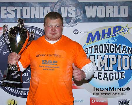Meelis Peil (Estonia), the new SCL star won the individual title at MHP Strongman Champions League–Estonia.  IronMind® | Photo courtesy of SCL