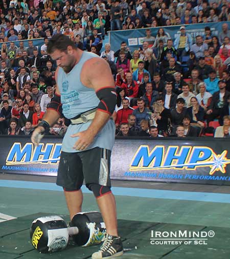 Coming off his strong performance at the World's Strongest Man contest last month, Mike Burke beat everyone but Zydrunas Savickas at the 2013 MHP Strongman Champions League–Russia competition.  IronMind® | Image courtesy of SCL