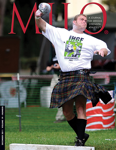 It’s been a banner year for Dan McKim, who capped off the 2011 season with wins at two of the two most prestigious Highland Games: the U.S. National Championships and the IHGF World Championships.  Here, Dan throws the open stone in Pleasanton, California, where he quietly bested the rest of the field by 15 points.  Two weeks later he repeated at Loon Mountain, New Hampshire, adding “world champion” to his titles.  IronMind® | Randall J. Strossen photo.