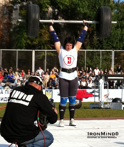 Nina Gerya (Ukraine) won six of the eight events on her way to the overall victory at the World’s Strongest Lady competition at the World Strongman Fest 2011 held in the Ukraine.  IronMind® | Courtesy of Dione Wessels.