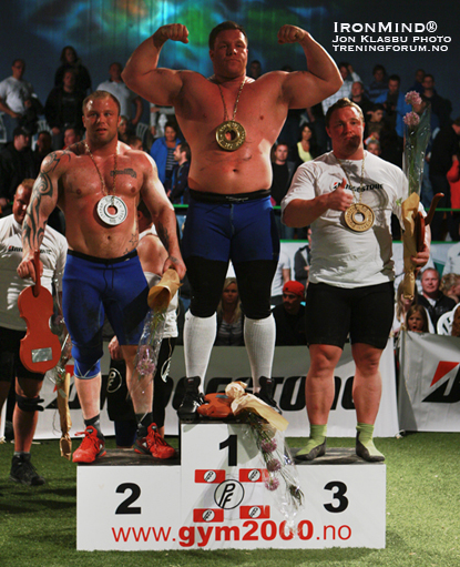 Here’s the podium from the 2010 Norway’s Strongest Man contest, where Richard Skog turned in a very impressive performance.  IronMind® | Jon Klasbu photo/treningforum.no courtesy of Viking Power Production.