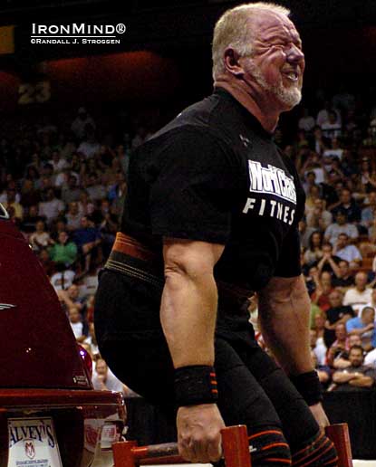 Odd Haugen on the Car Deadlift at the Mohegan Sun in 2006.  Haugen retired from open strongman competition in 2010 but the 62-year young Haugen, still a threat to anyone on a number of grip-strength challenges, will be among the strongman competitors vying for the title of Ultimate Master World Strongest Man 2012.