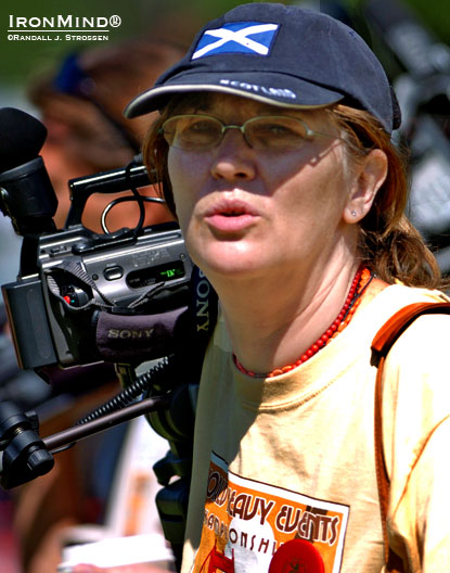 On the job: Olena Kiba came to Pleasanton, California in 2006 at the Highland Games World Championships, presented by the Caledonian Club of San Francisco.  IronMind® | Randall J. Strossen photo.