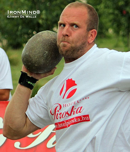 Pieter Karst Bouma (Holland) putting the stone, on his way to winning the 2011 IHGF European Amateur Highland Games Championships title over the weekend.  Jimmy De Walle photo.