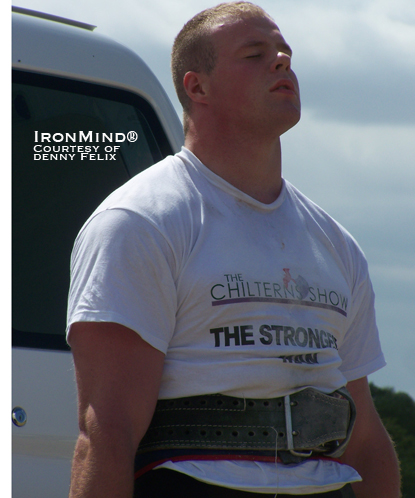 Jack McIntosh on the deadlift at the Chiltern’s Strongest Man contest.  With Mark Felix as the referee, that probably helped to inspire even better performances.  IronMind® | Photo courtesy of Denny Felix.
