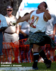 It came down to the 28-pound weight for distance, as Ryan Vierra and Dave Barron were tied going into this . . . the final event of the 2006 Heavy Events World Championships. IronMind® | Randall J. Strossen, Ph.D. photo.