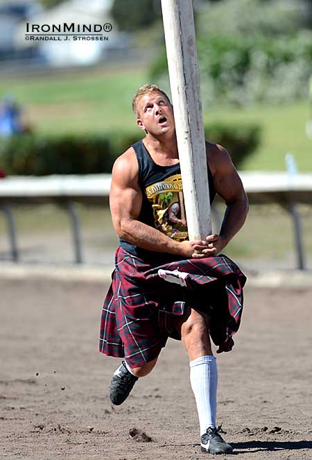 A few days before competing in the Royal Braemar Highland Games, Scott Rider was in Pleasanton, California for the 2013 US Invitational Heavy Events Championships—where he finished a strong third place overall.  IronMind® | Randall J. Strossen photo