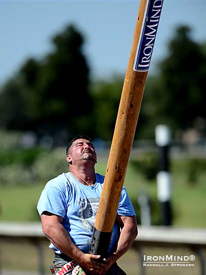 Sebastian Wenta (Poland) was second in the individual competition, second (along with his brother, Lucas) in the team competition, but he reigned supreme in the caber.  Even the mighty former World’s Strongest Man competitor could not turn the big IronMind caber, so a smaller stick was brought in for rounds two and three.  If it was beyond the 2012 IHGF World Caber Champion, who will be the first man to turn the big IronMind caber?  IronMind® | Randall J. Strossen photo.