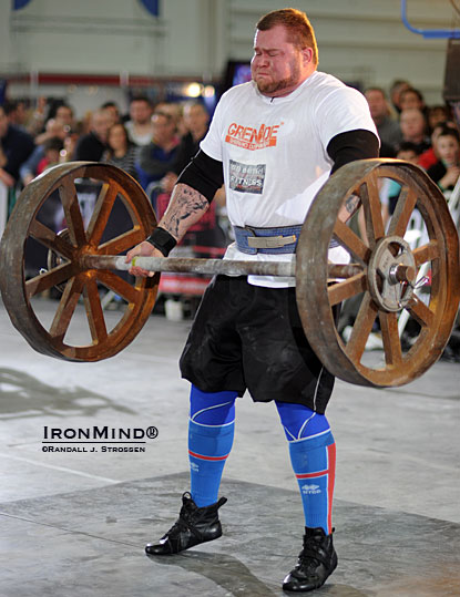 He had to cope with some shoulder pain at Giants Live–London earlier this year, and that was followed by a torn pec, but that’s just another day in the life of an Icelandic strongman, right?  IronMind® | Randall J. Strossen photo.