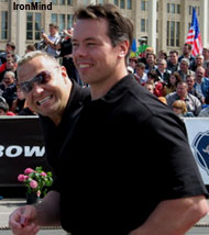 Two World's Strongest Man winners are better than one: Svend Karlsen backed up Jouko Ahola as a referee at the WSMSS Moscow Grand Prix last weekend. IronMind® | Colin Bryce photo.
