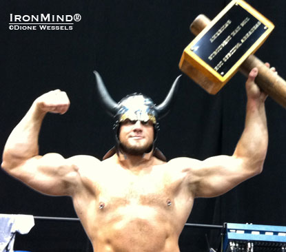 Looking like he’s one step from a Viking raid or a Hollywood set, Travis Ortmayer was crowned the ASC US national strongman champion today.  IronMind® | Photo courtesy of Dione Wessels.