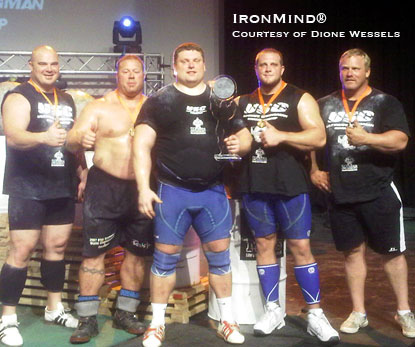 Here are the top five from the Ultimate Strongman Championships.  IronMind® | Photo courtesy of Dione Wessels.