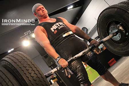 Willie White on his way to winning the recent under 105-kg South Africa’s Strongest Man title. IronMind® | Image courtesy of South African Strongman Union Willie White on his way to winning the recent under 105-kg South Africa’s Strongest Man title. IronMind® | Image courtesy of South African Strongman Union