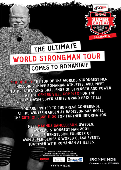 dotFit and Super Series are bringing big-time strongman to Bucharest, Romania.  IronMind® | Artwork courtesy of WSMSS.