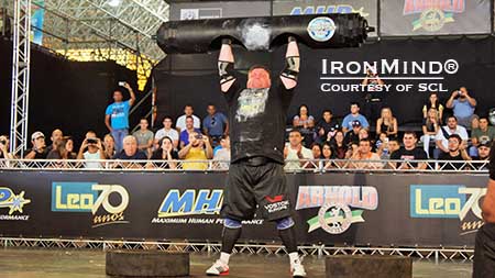 Zydrunas Savickas continued his domination of the Log Lift with this 223-kg success, for a new world record.  IronMind® | Courtesy of SCL