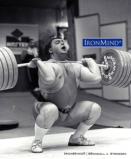 Ashot Danielyan cleaned and jerked this 252.5 kg at the 2000 European Weightlifting Championships in Sofia, Bulgaria—where he locked horns with Ronny Weller and Victors Scerbatihs. IronMind® | ©Randall J. Strossen photo
