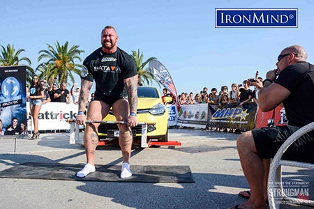 Hafthor Bjornsson completes 10 reps with the car deadlift to win the event. Bjornsson won SCL Croatia 2.5 points ahead of Krzysztof Radzikowski. IronMind® | Photo courtesy of Aryn Lockhart