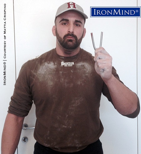 It’s a world standard steel bend and Mattia Crispino has proven his strength by officially bending the IronMind Red Nail. IronMind® | Image courtesy of Mattia Crispino