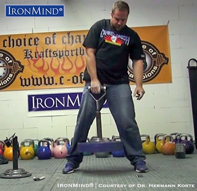 carl-august mertz rolling thunder Carl-August Mertz on the Rolling Thunder portion of the Crushed-To-Dust! Challenge, a test of all-around grip -strength excellence that Carl-August Mertz passed with flying colors. IronMind® | Image courtesy of Dr. Hermann Korte/Choice of Champions gym