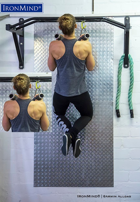 Christiane Schmidt completed 8 consecutive Rolling Thunder pull-ups to break the women’s world record. IronMind® | Photo courtesy of Armin Alldag