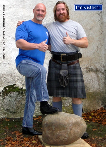 IHGF president Francis Breber (left) with Charlie Blair Oliphant, who will be running a series of stonelifting qualifying contests in Scotland. IronMind® | Photo courtesy of IHGF