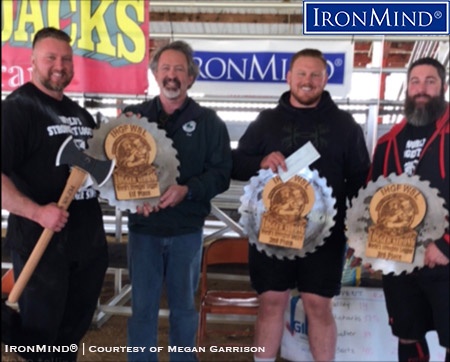 ihgf stones of strength worlds strongest logger (Left to right) Casey Garrison, Ted James, Nathan Goltry, Nyck Romero, from the 2018 IHGF Stones of Strength & World’s Strongest Logger. IronMind® | Photo courtesy of Megan Garrison